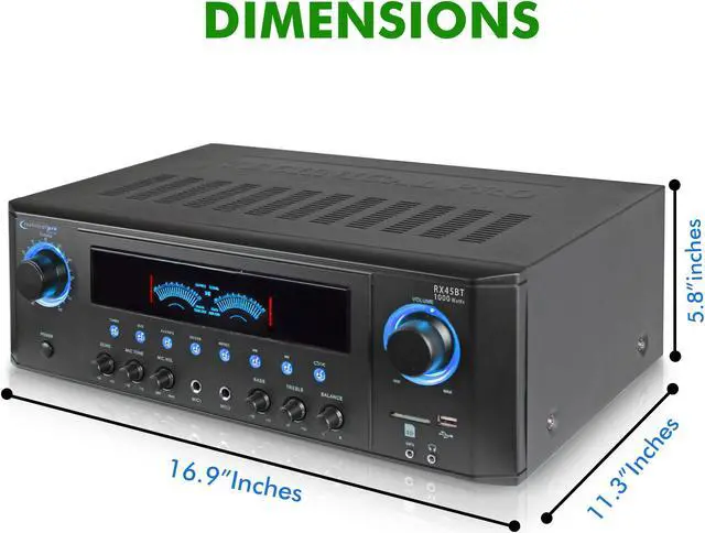 Alt view image 2 of 11 - Technical Pro 1000 Watts Professional Bluetooth Receiver with USB & SD Card Inputs, 2 Mic Inputs, Recorder, SD/USB Inputs, Wireless Remote