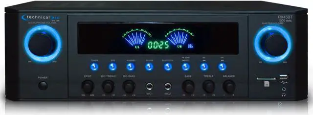 Main image of Technical Pro 1000 Watts Professional Bluetooth Receiver with USB & SD Card Inputs, 2 Mic Inputs, Recorder, SD/USB Inputs, Wireless Remote
