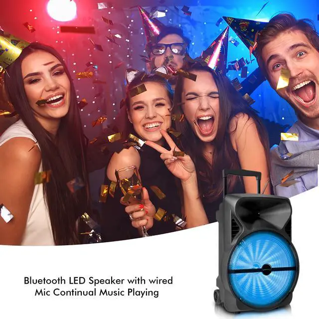 Alt view image 7 of 7 - Rechargeable 12" Portable Bluetooth LED Speaker with USB / SD Card, 1/4'' Microphone Inputs, Top and Side Carry Handles and Wheels