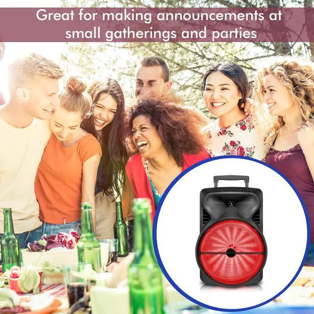 Alt view image 5 of 7 - Rechargeable 12" Portable Bluetooth LED Speaker with USB / SD Card, 1/4'' Microphone Inputs, Top and Side Carry Handles and Wheels