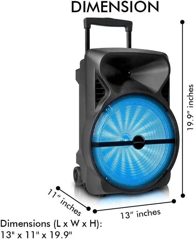 Alt view image 3 of 7 - Rechargeable 12" Portable Bluetooth LED Speaker with USB / SD Card, 1/4'' Microphone Inputs, Top and Side Carry Handles and Wheels