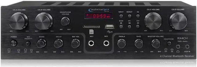 Alt view image 2 of 7 - Technical Pro 4 Room 1000 Watts, 4 Channel Bluetooth Receiver With 4 Pairs of 2-Way Stereo Sound 6.5'' Wall Mount Speakers With Woofer/Tweeter, Flush Design for Home Speakers, Theater System, Karaoke