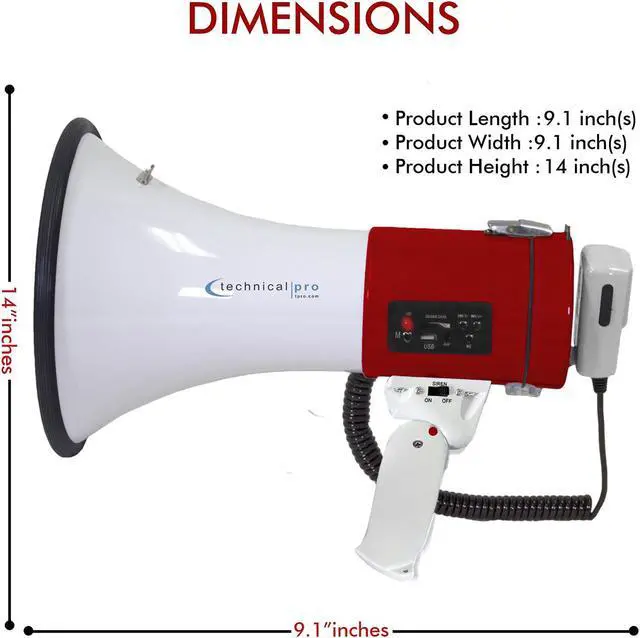 Alt view image 3 of 7 - Red Megaphone 75-Watt Siren Bullhorn - Bullhorn Speaker w/Detachable Microphone, Portable Lightweight Strap Detachable PA - Professional Outdoor Voice for Police & Cheer leading