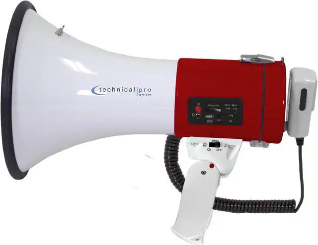 Main image of Red Megaphone 75-Watt Siren Bullhorn - Bullhorn Speaker w/Detachable Microphone, Portable Lightweight Strap Detachable PA - Professional Outdoor Voice for Police & Cheer leading
