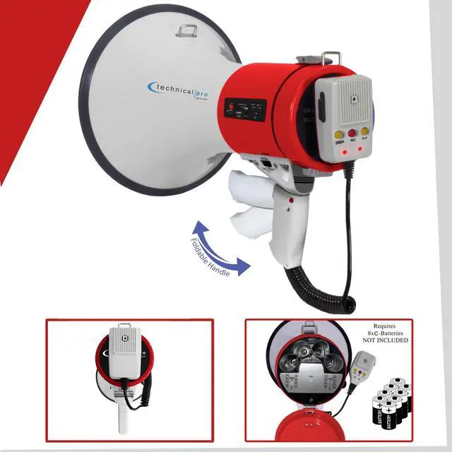 Alt view image 4 of 7 - Red Megaphone 75-Watt Siren Bullhorn - Bullhorn Speaker w/Detachable Microphone, Portable Lightweight Strap Detachable PA - Professional Outdoor Voice for Police & Cheer leading