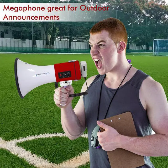 Alt view image 5 of 7 - Red Megaphone 75-Watt Siren Bullhorn - Bullhorn Speaker w/Detachable Microphone, Portable Lightweight Strap Detachable PA - Professional Outdoor Voice for Police & Cheer leading