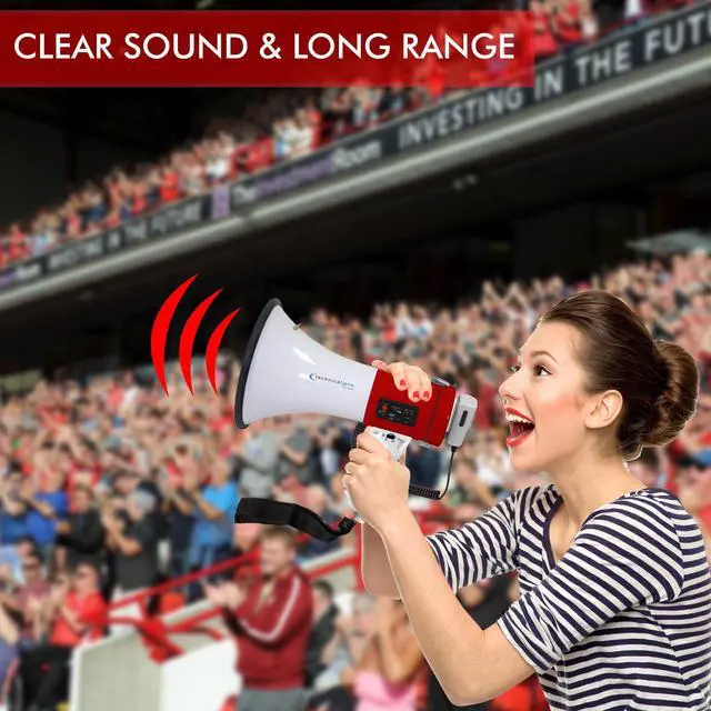 Alt view image 7 of 7 - Red Megaphone 75-Watt Siren Bullhorn - Bullhorn Speaker w/Detachable Microphone, Portable Lightweight Strap Detachable PA - Professional Outdoor Voice for Police & Cheer leading