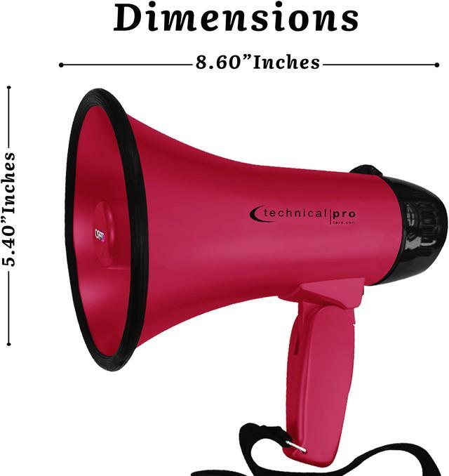 Alt view image 3 of 3 - Technical Pro Lightweight Portable Pink and Black Megaphone Bullhorn 300M Range with Strap, Siren, and Volume Control, Compact Design, 20 Watts Good for Trainers, Soccer, Football, Baseball, Coaches