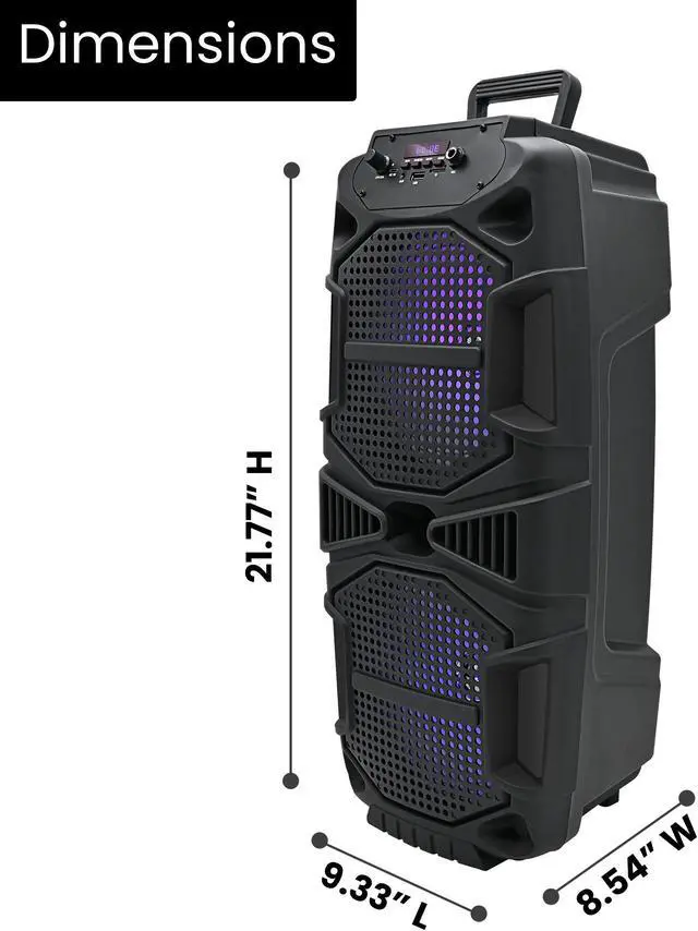 Alt view image 2 of 7 - 400-Watt Rechargeable Bluetooth Speaker - Dual 8" Colourful LED Woofers, USB Mode, SD Card, FM Radio, Mic Input for Perfect On-The-Go Karaoke, Party Nights by Technical Pro