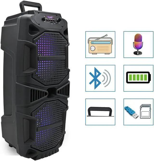 Alt view image 6 of 7 - 400-Watt Rechargeable Bluetooth Speaker - Dual 8" Colourful LED Woofers, USB Mode, SD Card, FM Radio, Mic Input for Perfect On-The-Go Karaoke, Party Nights by Technical Pro