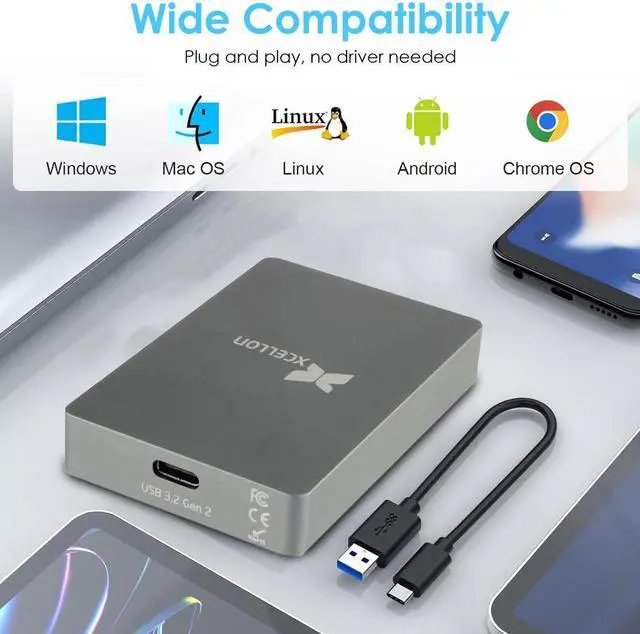 Alt view image 6 of 7 - Xcellon CFexpress Type B Card Reader USB 3.2 Gen 2 10Gbps CFexpress Card Reader, Memory Card Reader w USB C to USB C/USB A Cable, Plug-and-Play, Aluminum Enclosure, Push Lock n Security LED Indicator