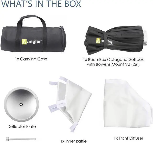 Alt view image 6 of 7 - Angler BoomBox Octagonal Softbox (26") with Bowens Mount  Premium Silver Interior, Removable Diffuser, Lightweight, Collapsible  Perfect for Monolights, Strobes, and LED Lights