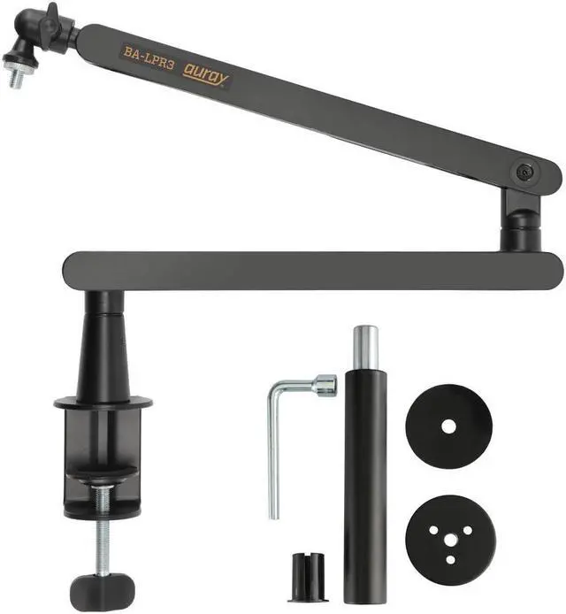 Main image of Auray Low-Profile Broadcast Arm w 6" Riser, Supports Mics, Cameras up to 4.4 lbs, Adjustable 19-29.7" Reach, 360° Rotation, Broadcasting Boom Arm w Desk Clamp, Perfect for Podcasting, Streaming,Gaming