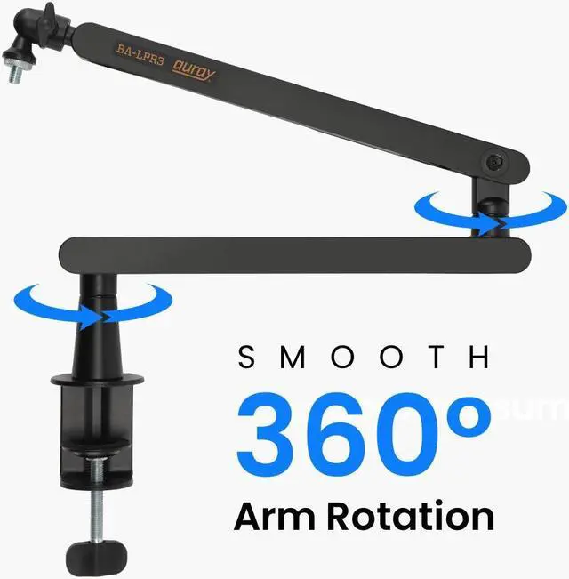 Alt view image 3 of 7 - Auray Low-Profile Broadcast Arm w 6" Riser, Supports Mics, Cameras up to 4.4 lbs, Adjustable 19-29.7" Reach, 360° Rotation, Broadcasting Boom Arm w Desk Clamp, Perfect for Podcasting, Streaming,Gaming