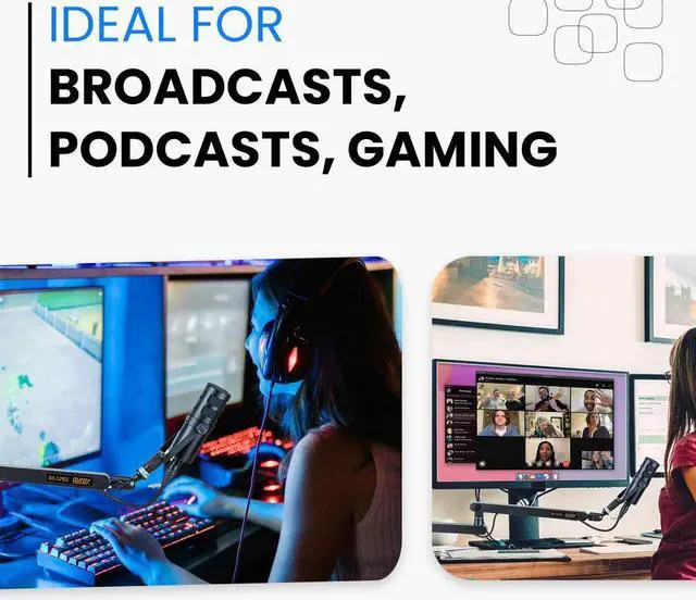 Alt view image 5 of 7 - Auray Low-Profile Broadcast Arm w 6" Riser, Supports Mics, Cameras up to 4.4 lbs, Adjustable 19-29.7" Reach, 360° Rotation, Broadcasting Boom Arm w Desk Clamp, Perfect for Podcasting, Streaming,Gaming