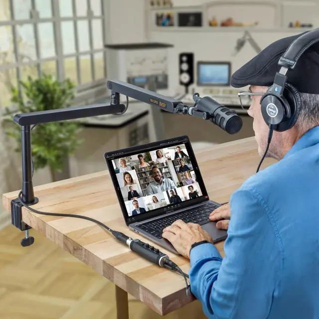 Alt view image 6 of 7 - Auray Low-Profile Broadcast Arm w 6" Riser, Supports Mics, Cameras up to 4.4 lbs, Adjustable 19-29.7" Reach, 360° Rotation, Broadcasting Boom Arm w Desk Clamp, Perfect for Podcasting, Streaming,Gaming