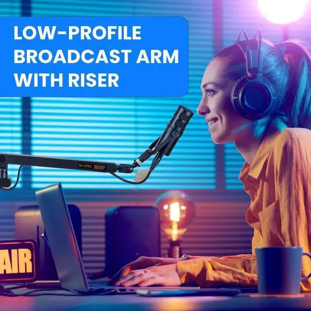 Alt view image 7 of 7 - Auray Low-Profile Broadcast Arm w 6" Riser, Supports Mics, Cameras up to 4.4 lbs, Adjustable 19-29.7" Reach, 360° Rotation, Broadcasting Boom Arm w Desk Clamp, Perfect for Podcasting, Streaming,Gaming