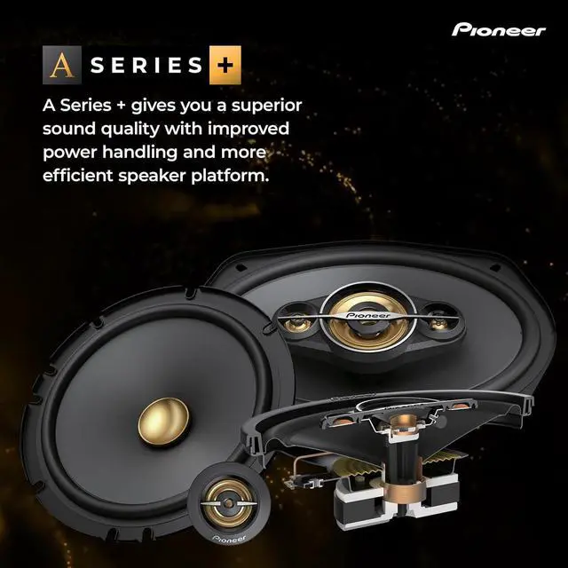 Alt view image 2 of 7 - Pair of PIONEER TS-A1081F, 2-Way Coaxial Car Audio Speakers, Full Range, Clear Sound Quality, Easy Installation and Enhanced Bass Response, Black and Gold Colored 4 Round Speakers