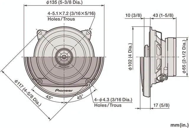 Alt view image 6 of 7 - Pair of PIONEER TS-A1081F, 2-Way Coaxial Car Audio Speakers, Full Range, Clear Sound Quality, Easy Installation and Enhanced Bass Response, Black and Gold Colored 4 Round Speakers