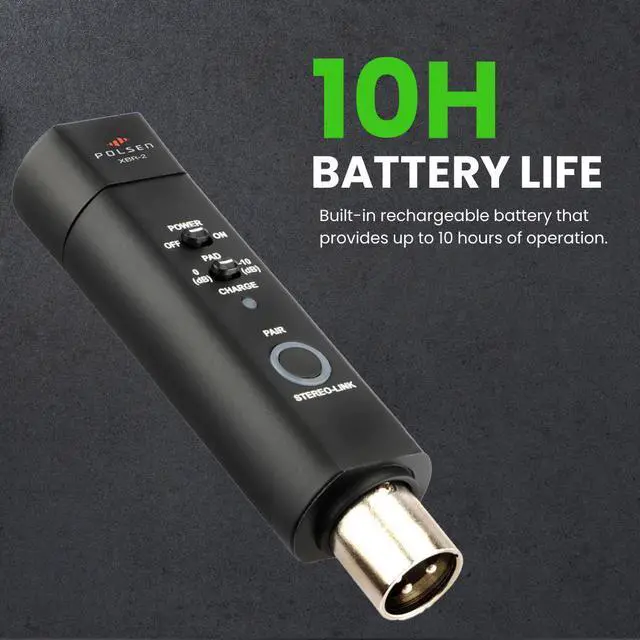 Alt view image 5 of 7 - XLR Bluetooth Audio Receiver Wireless Bluetooth 5.0 Streaming, 3-Pin XLR Output for Mixer, PA, Speaker, Switchable 10 dB Pad, Stereo Link, 10-Hour Rechargeable Battery by Polsen Audio