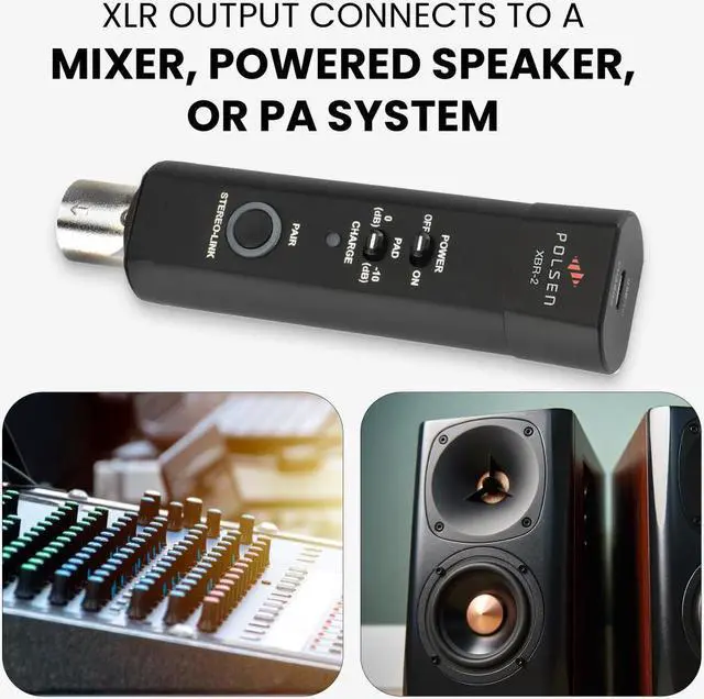 Alt view image 3 of 7 - XLR Bluetooth Audio Receiver Wireless Bluetooth 5.0 Streaming, 3-Pin XLR Output for Mixer, PA, Speaker, Switchable 10 dB Pad, Stereo Link, 10-Hour Rechargeable Battery by Polsen Audio