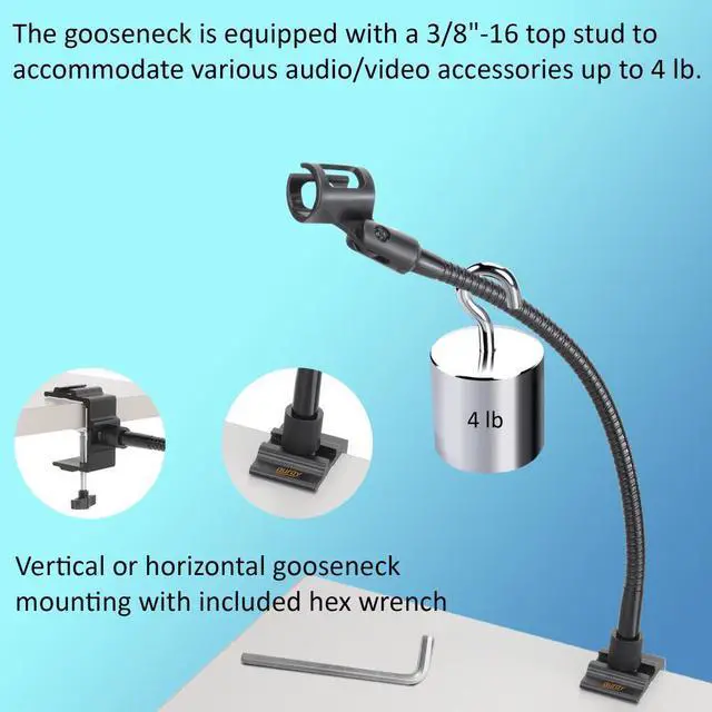 Alt view image 4 of 7 - Microphone Arm Stand Long 20'' Sturdy Gooseneck Mic Stand Adjustable Microphone Arm Stand with Clamp - Mic Holder Flexible Mike Stand Podium Compact Mic Arm for Desk Traveling (Black) by Auray