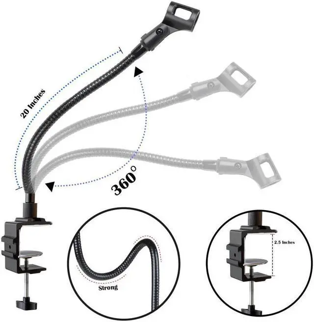Alt view image 5 of 7 - Microphone Arm Stand Long 20'' Sturdy Gooseneck Mic Stand Adjustable Microphone Arm Stand with Clamp - Mic Holder Flexible Mike Stand Podium Compact Mic Arm for Desk Traveling (Black) by Auray