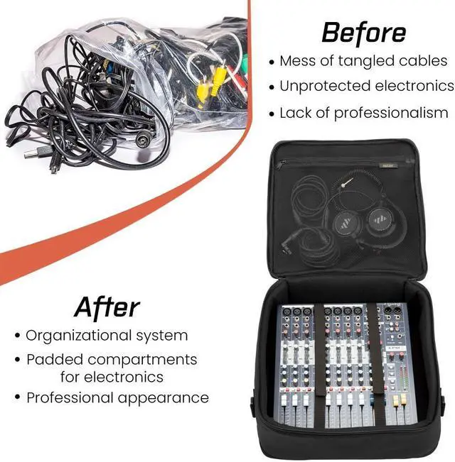 Alt view image 3 of 7 - Auray Nylon Padded Mixer Bag with Gear Protector, Removable Strap & Carry Handles - Fits Up to 15x15 inch Mixers, Weather-Resistant, Zipped Pockets - Ideal Storage Case for Travel and Audio Gear