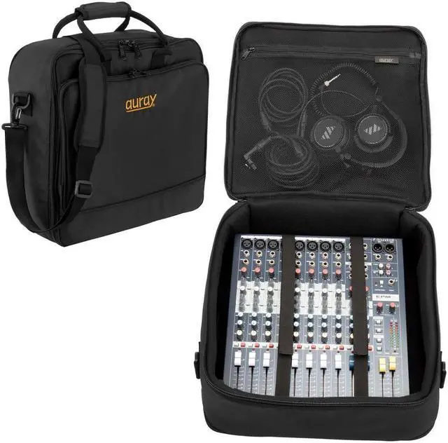 Alt view image 7 of 7 - Auray Nylon Padded Mixer Bag with Gear Protector, Removable Strap & Carry Handles - Fits Up to 15x15 inch Mixers, Weather-Resistant, Zipped Pockets - Ideal Storage Case for Travel and Audio Gear