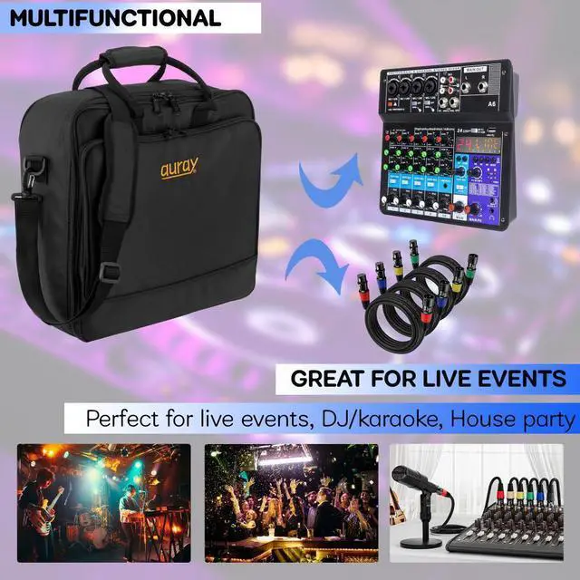 Alt view image 5 of 7 - Auray Nylon Padded Mixer Bag with Gear Protector, Removable Strap & Carry Handles - Fits Up to 15x15 inch Mixers, Weather-Resistant, Zipped Pockets - Ideal Storage Case for Travel and Audio Gear