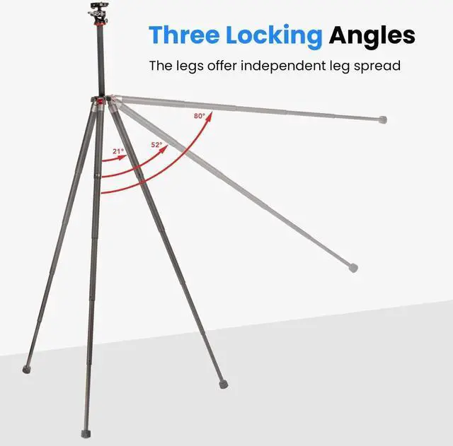 Alt view image 3 of 7 - Compact Carbon Fiber Tripod w/ 2-Way Ball Head, 13 lb Load Capacity, Adjustable Height (5 to 51.1"), 14.5" Folded Length, 5-Section Twist Lock Legs, Lightweight Travel Tripod for Photography by Oben