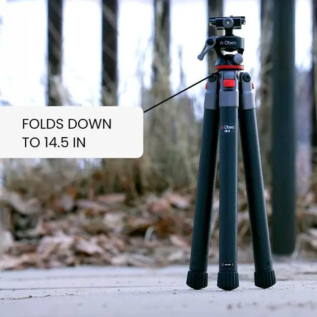 Alt view image 4 of 7 - Compact Carbon Fiber Tripod w/ 2-Way Ball Head, 13 lb Load Capacity, Adjustable Height (5 to 51.1"), 14.5" Folded Length, 5-Section Twist Lock Legs, Lightweight Travel Tripod for Photography by Oben