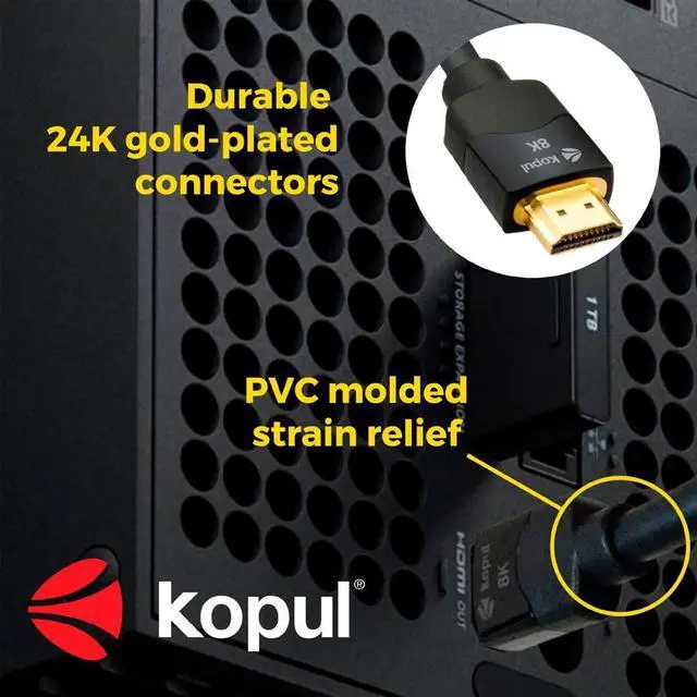 Alt view image 3 of 7 - 8K HDMI Cable, 6.6 ft  Premium Ultra High-Speed with 48 Gb/s bandwidth, triple-layer shielding, gold-plated connectors, flame-resistant -Ideal for UHD home theater and professional video setups