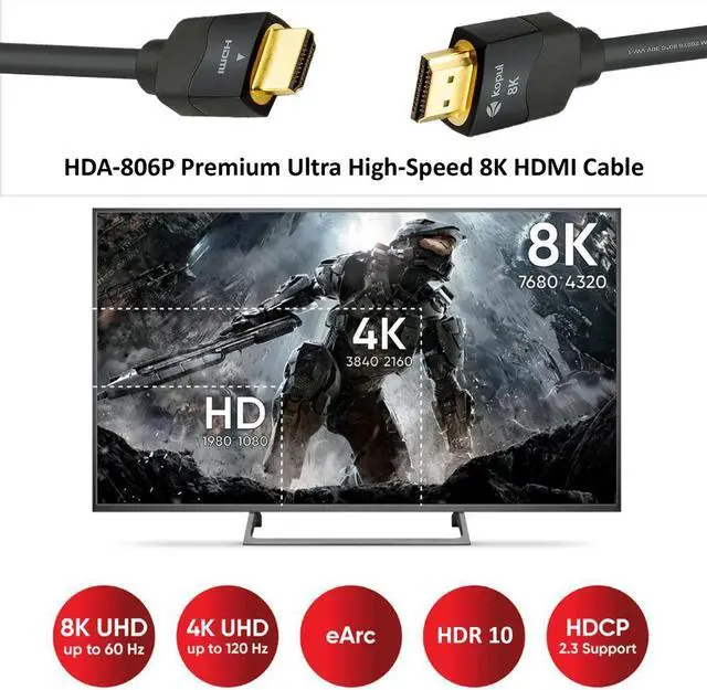 Alt view image 5 of 7 - 8K HDMI Cable, 6.6 ft  Premium Ultra High-Speed with 48 Gb/s bandwidth, triple-layer shielding, gold-plated connectors, flame-resistant -Ideal for UHD home theater and professional video setups