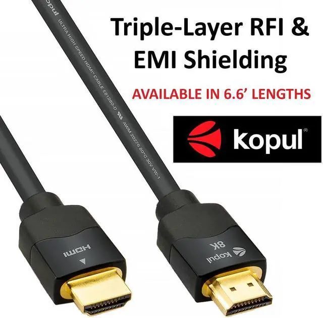 Alt view image 6 of 7 - 8K HDMI Cable, 6.6 ft  Premium Ultra High-Speed with 48 Gb/s bandwidth, triple-layer shielding, gold-plated connectors, flame-resistant -Ideal for UHD home theater and professional video setups