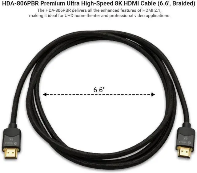Alt view image 2 of 7 - 8K HDMI Cable, 6.6 ft  Premium Ultra High-Speed with 48 Gb/s bandwidth, triple-layer shielding, braided design, gold-plated connectors, flame-resistant  Ideal for UHD home theater and professional