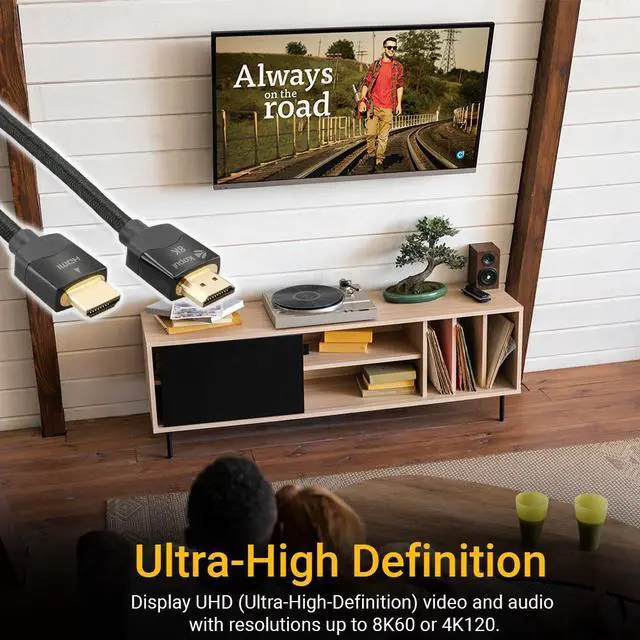 Alt view image 4 of 7 - 8K HDMI Cable, 6.6 ft  Premium Ultra High-Speed with 48 Gb/s bandwidth, triple-layer shielding, braided design, gold-plated connectors, flame-resistant  Ideal for UHD home theater and professional