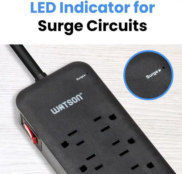 Alt view image 4 of 7 - 10-Outlet Surge Protector with 2 USB-C & 2 USB-A Ports, 2450 Joules, 6' Cord, NEMA 5-15P Right-Angle Plug, Rear Wall Mounts, LED Indicator  High-Power Surge Protection for Home and Office Watson
