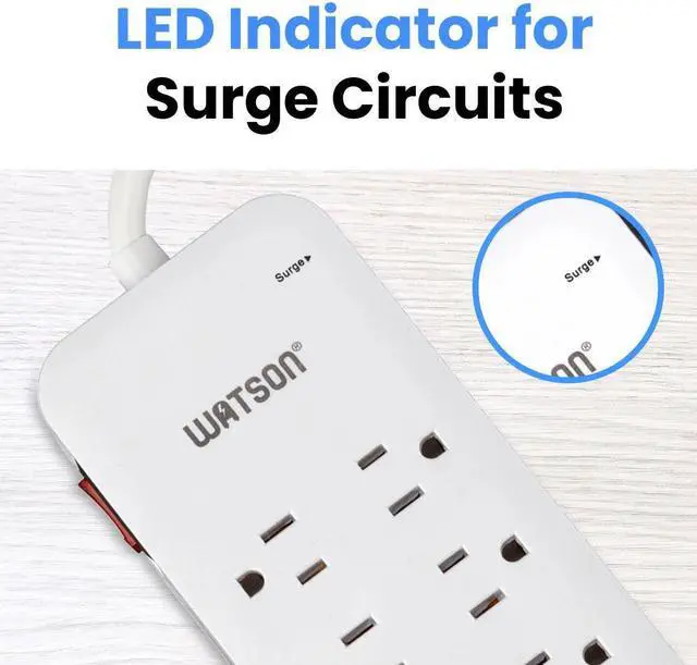 Alt view image 4 of 7 - 10-Outlet Surge Protector with 2 USB-C & 2 USB-A Ports  2450 Joules Surge Protection, 6' Right-Angle Plug Cord, Rear Wall Mounts, LED Indicator  Power Strip for Home or Office Use, White Watson