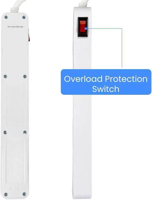 Alt view image 2 of 7 - 6-Outlet Surge Protector Power Strip with 1 USB-C & 2 USB-A Ports  NEMA 5-15P Right-Angle Plug with 6' Cord, 450 Joules of Surge Protection, LED Indicator (White)  Ideal for Home & Office Use Watson