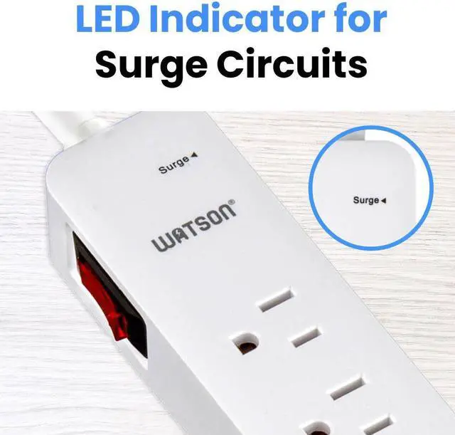 Alt view image 4 of 7 - 6-Outlet Surge Protector Power Strip with 1 USB-C & 2 USB-A Ports  NEMA 5-15P Right-Angle Plug with 6' Cord, 450 Joules of Surge Protection, LED Indicator (White)  Ideal for Home & Office Use Watson