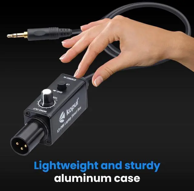 Alt view image 4 of 7 - Kopul Cables One-Channel Laptop Passive Direct Box  3.5mm Stereo to XLR Mono Adapter w Volume Control & Ground-Lift Switch, Durable Aluminum Case, Ideal for Audio Equipment, Laptops