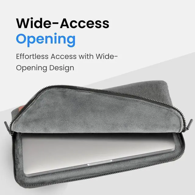 Alt view image 4 of 7 - Ruggard LuxeWeave 13" Laptop Sleeve Padded Plush Interior, Water-Resistant 600D Nylon, Wide-Access Zipper, Slim Protective Case for 13" MacBook Air & Most 13" Laptops, Ash Gray