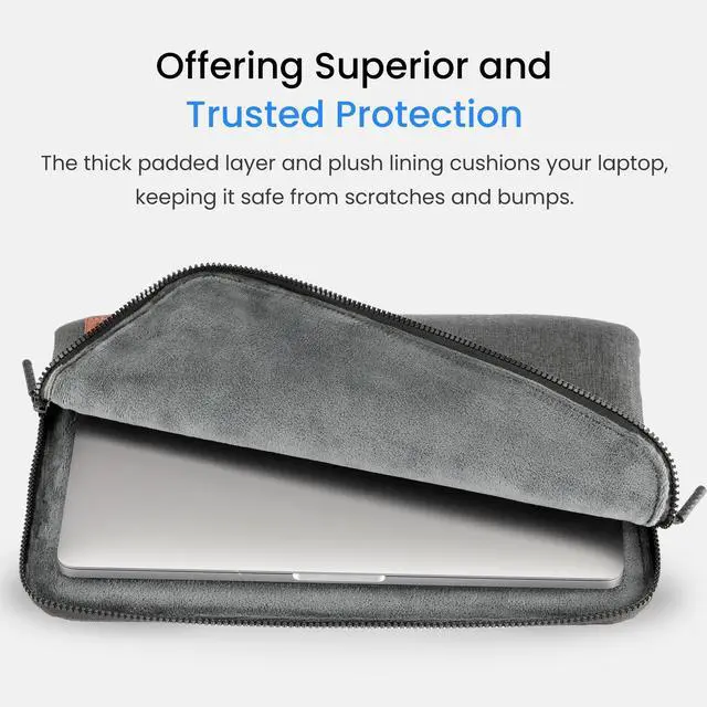 Alt view image 7 of 7 - Ruggard LuxeWeave 13" Laptop Sleeve Padded Plush Interior, Water-Resistant 600D Nylon, Wide-Access Zipper, Slim Protective Case for 13" MacBook Air & Most 13" Laptops, Ash Gray