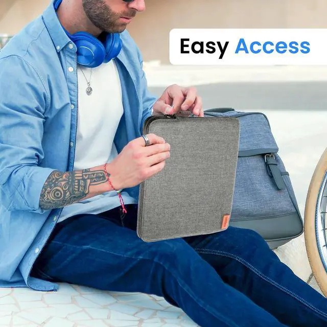 Alt view image 2 of 7 - Ruggard LuxeWeave 13" Laptop Sleeve Padded Plush Interior, Water-Resistant 600D Nylon, Wide-Access Zipper, Slim Protective Case for 13" MacBook Air & Most 13" Laptops, Ash Gray