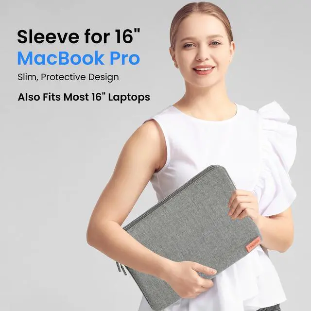 Alt view image 5 of 7 - Ruggard LuxeWeave 16" Laptop Sleeve Padded Plush Interior, Water-Resistant 600D Nylon, Wide-Access Zipper, Slim Protective Case for 16" MacBook Pro & Most 16" Laptops, Ash Gray