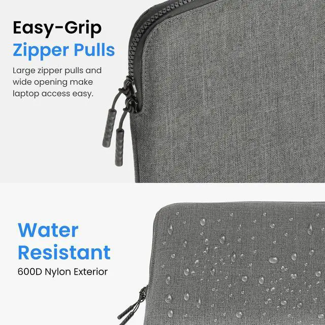 Alt view image 4 of 7 - Ruggard LuxeWeave 16" Laptop Sleeve Padded Plush Interior, Water-Resistant 600D Nylon, Wide-Access Zipper, Slim Protective Case for 16" MacBook Pro & Most 16" Laptops, Ash Gray