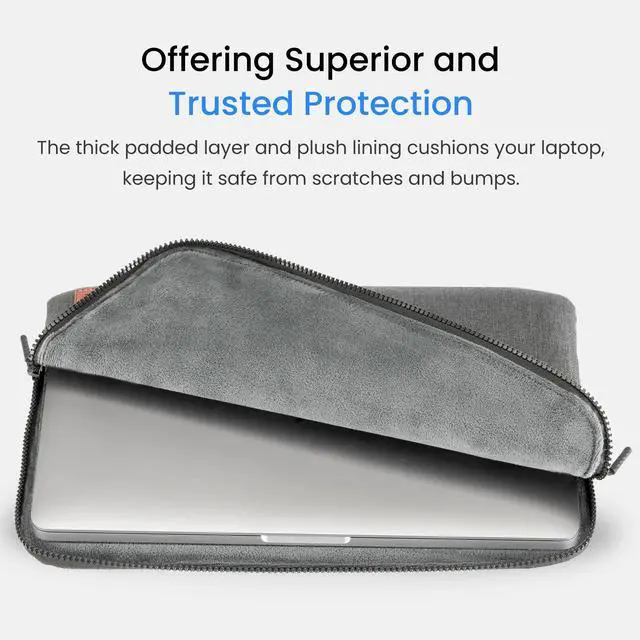 Alt view image 3 of 7 - Ruggard LuxeWeave 16" Laptop Sleeve Padded Plush Interior, Water-Resistant 600D Nylon, Wide-Access Zipper, Slim Protective Case for 16" MacBook Pro & Most 16" Laptops, Ash Gray