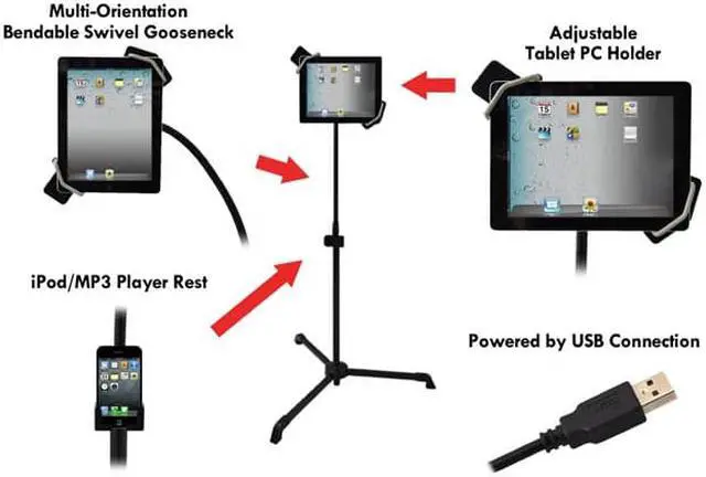 Alt view image 4 of 17 - Universal Tablet PC/Android/Kindle/iPad Floor Stand For Music, Reading, Bedside Use,Fitness Use