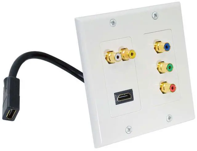 Alt view image 2 of 5 - Dual HDMI + 2 RCA + 3 RCA Wall plate W/Back  Pigtail Plug For Easy Intallation